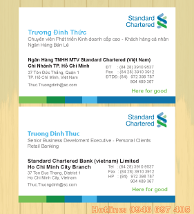 Mẫu in card visit ngân hàng Standard chartered Mẫu in card visit ngân hàng Standard chartered